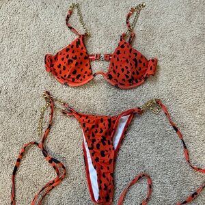 Leopard Print Bikini with Gold Chain Straps